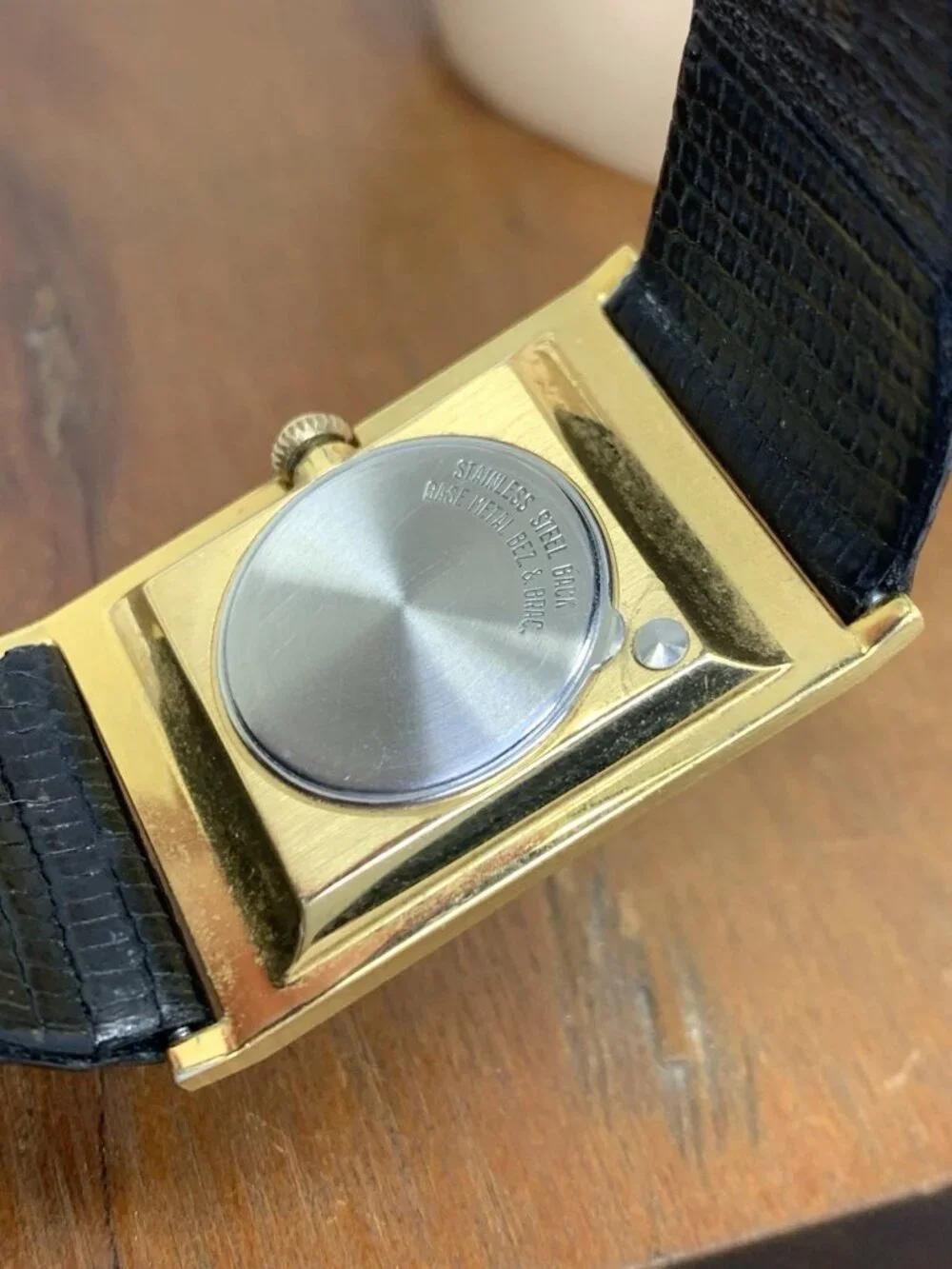 Longines Men's Watch Vintage Swiss Quartz Black Dial Gold Tone Case Tank Leather